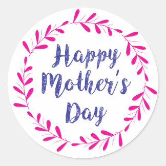 Sticker Rond Bonne fête des mères, couronne rose - Glossy, Sm.,