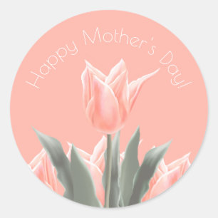 Sticker Rond Bonne fête des mères ! Fleurs de tulipes de pêc