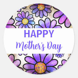 Sticker Rond Bonne fête des mères Fleurs violettes roses