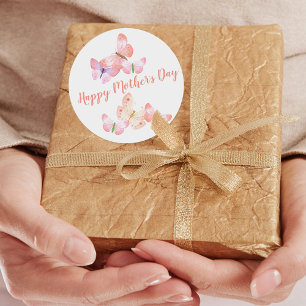 Sticker Rond Bonne fête des mères   Jolies papillons aquarelle