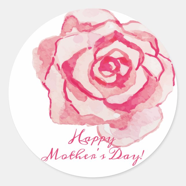 Sticker Rond Bonne fête des mères ! | Rose d'aquarelle rose (Devant)