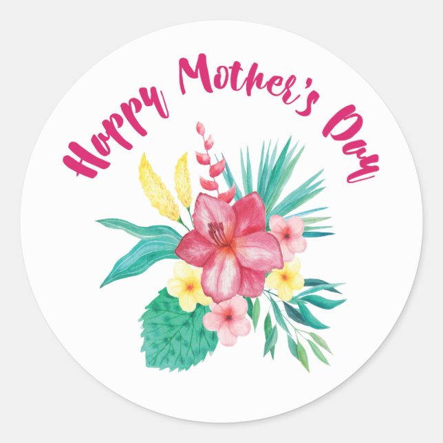 Sticker Rond Bonne Fête des Mères W/Sprig- Glossy, Lg., (Devant)