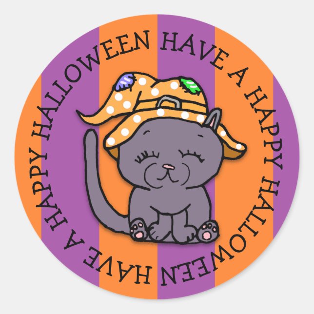 Sticker Rond Bonne Halloween Cute Black Cat (Devant)