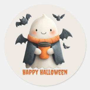 Sticker Rond Bonne Halloween jolie conception de fantôme