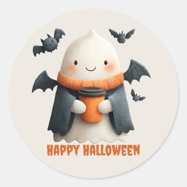 Sticker Rond Bonne Halloween jolie conception de fantôme (Devant)