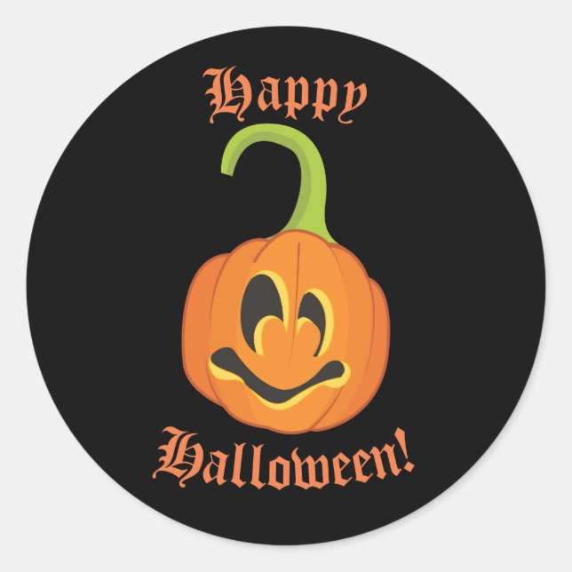 Sticker Rond Bonne Halloween mignonne Citrouille Whimsical Trea (Devant)