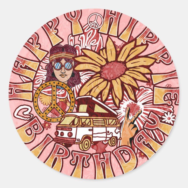 Sticker Rond Bonne hippie Anniversaire Couleurs rétro (Devant)