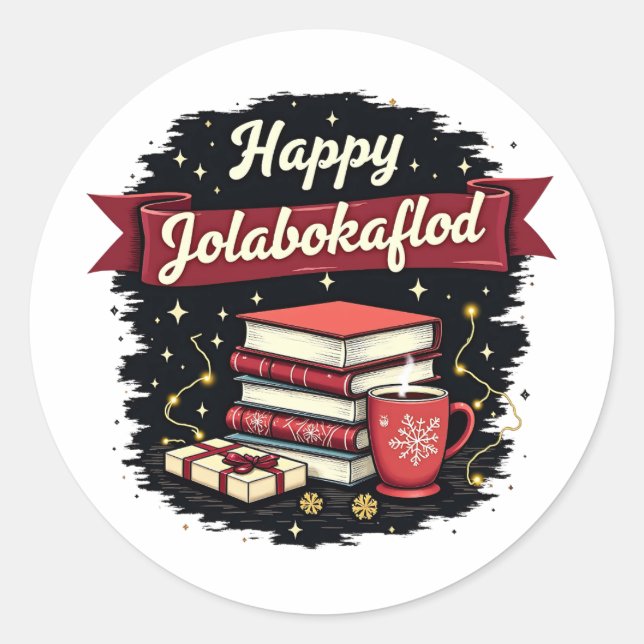 Sticker Rond Bonne invitation Jolabokaflod Giftholida (Devant)