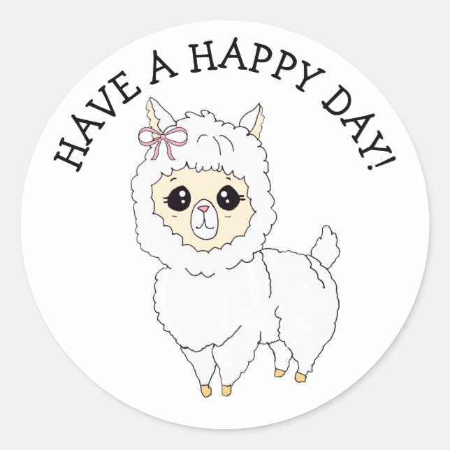 Sticker Rond Bonne journée à la petite lama (Devant)