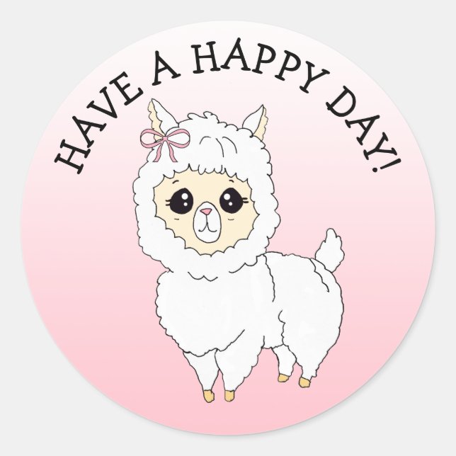 Sticker Rond Bonne journée à la petite lama (Devant)