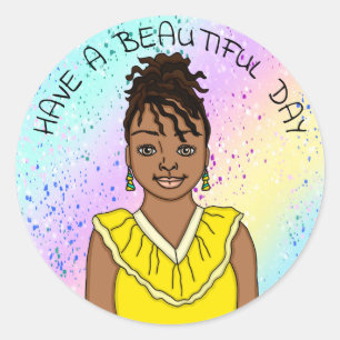 Sticker Rond Bonne journée ! Fille d'art populaire