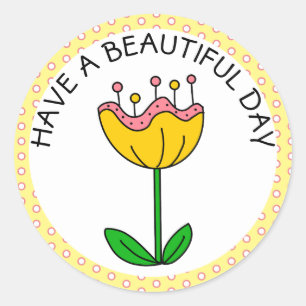 Sticker Rond Bonne journée Fleur Jaune Whimsical