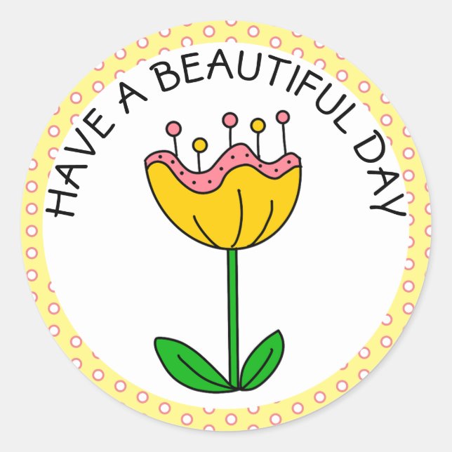 Sticker Rond Bonne journée Fleur Jaune Whimsical (Devant)