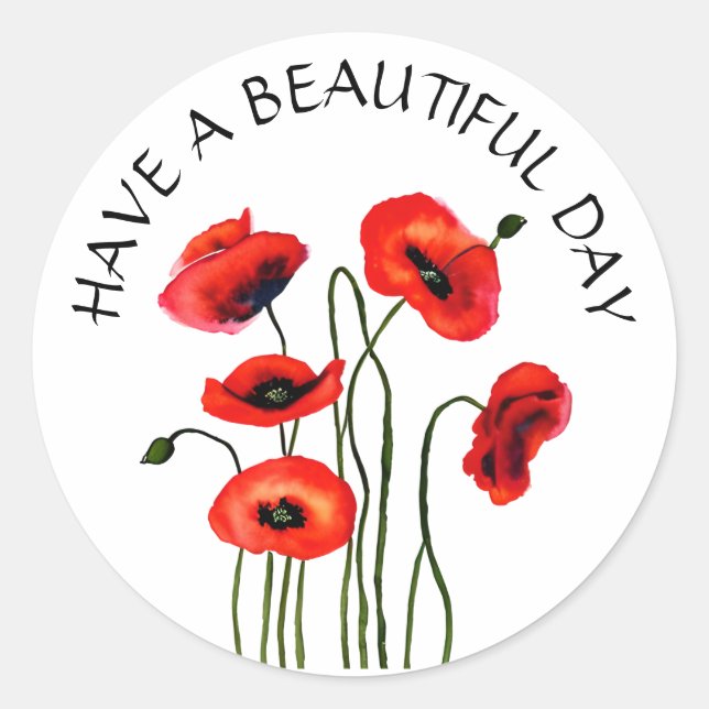 Sticker Rond Bonne journée | Poppies rouges (Devant)