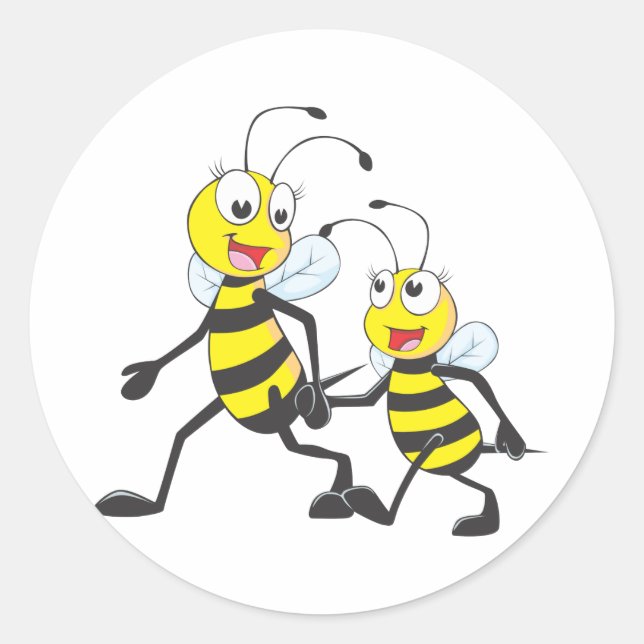 Sticker Rond Bonne mère et fille abeille à marcher ensemble (Devant)