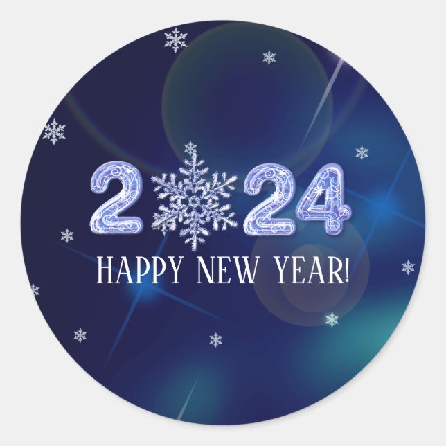 Sticker Rond Bonne nouvelle année 2023. Ice Numbers et Snowflak (Devant)