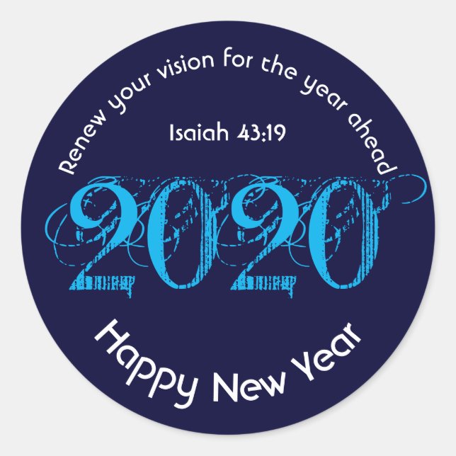 Sticker Rond Bonne nouvelle année RENOUVELLE VISION 2020 BLEUE  (Devant)