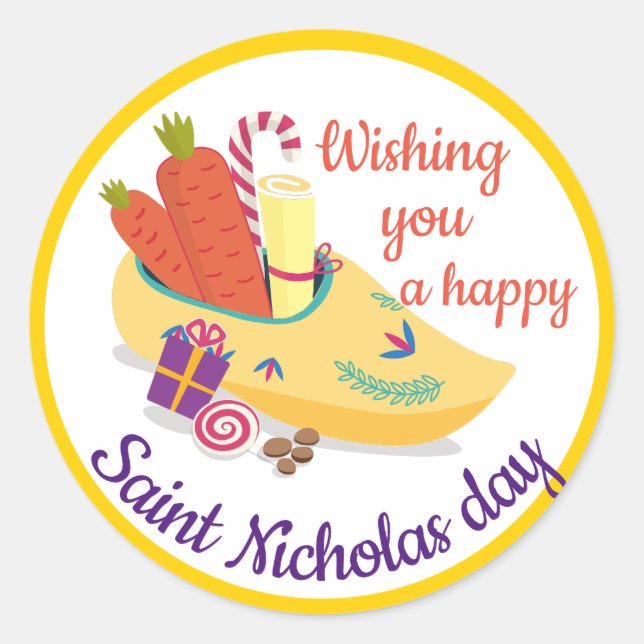 Sticker Rond Bonne Saint Nicolas Day Greeting, Sinterklaas eve  (Devant)