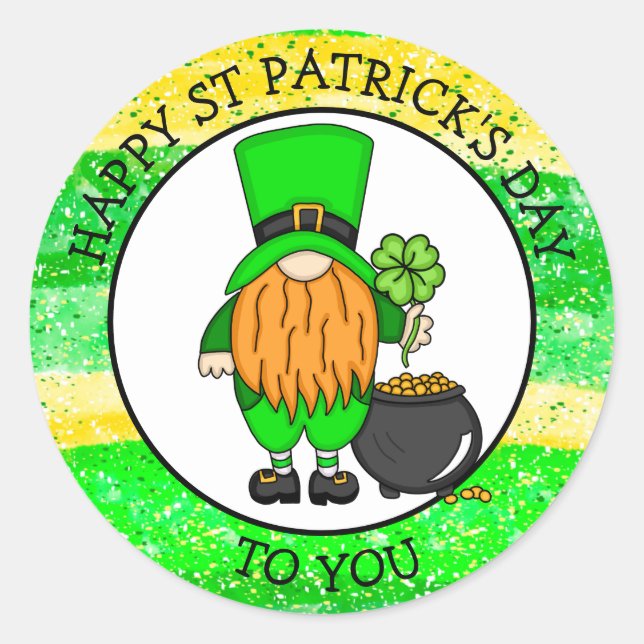Sticker Rond Bonne Saint Patrick pour vous | Cute Leprechaun (Devant)