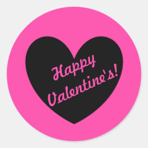 Sticker Rond "Bonne Saint Valentin" Coeur noir sur rose fuchsia