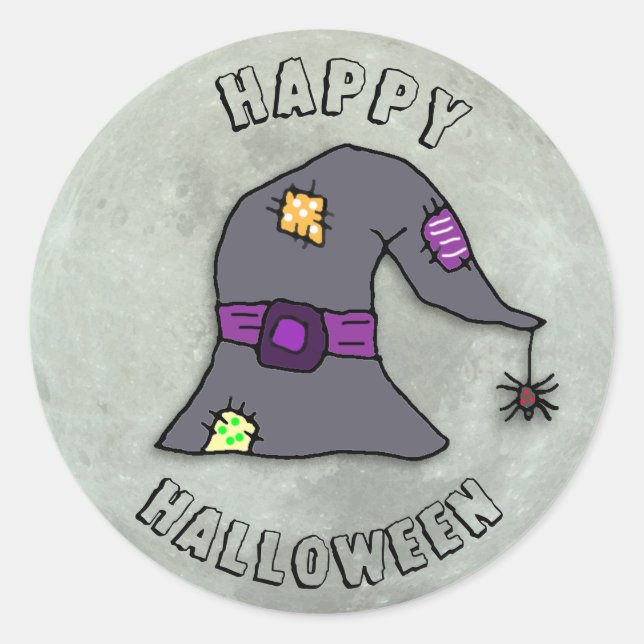 Sticker Rond Bonne sorcière d'Halloween et Pleine lune (Devant)