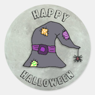 Sticker Rond Bonne sorcière d'Halloween et Pleine lune