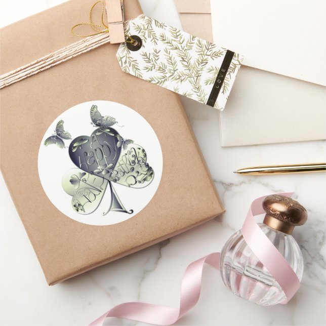 Sticker Rond "Bonne St Patrick..." Papillons shamrocks (Cadeaux)