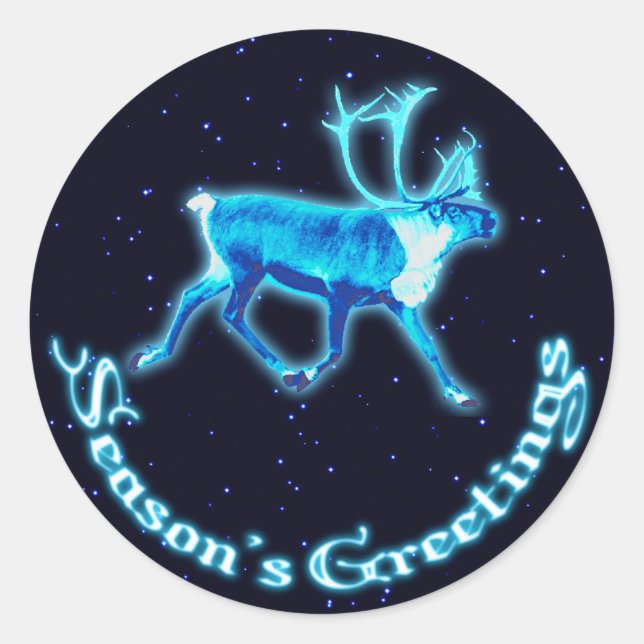 Sticker Rond Bonnes Fêtes - Caribou bleu (rennes) (Devant)