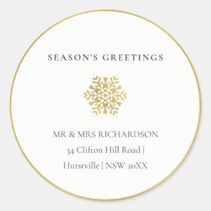 Sticker Rond Bonnes Fêtes minimum Gold Snowflake Adresse