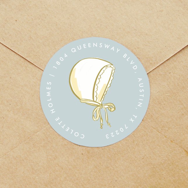 Sticker Rond Bonnet Bleu Bonnet Adresse de retour Label (Baby bonnet mint blue baby shower return address label round stickers.)