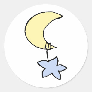 Sticker Rond Bons rêves - bébé lune & étoile