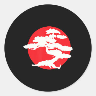 Sticker Rond Bonsai Arbre Avec Rouge Soleil Japonais Karate Zen