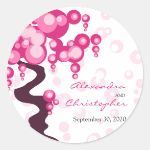 Sticker Rond Bonsai Arbre élégant mariée et Faire-part de chamb