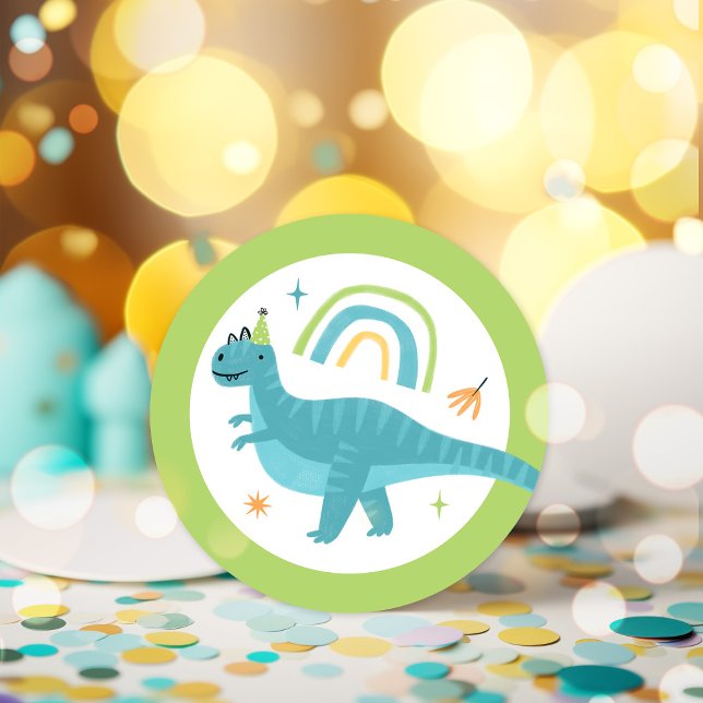 Sticker Rond Bonté d'anniversaire du garçon Dinosaur (Créateur téléchargé)