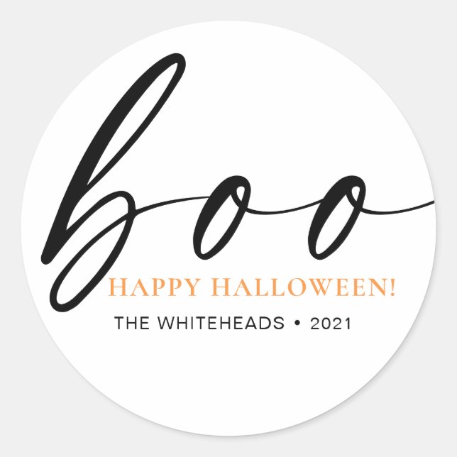 Sticker Rond Boo Cute Happy Halloween Blanc (Devant)