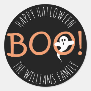 Sticker Rond BOO ! Fantôme d'Halloween joyeux et effrayant