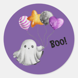 Sticker Rond Boo ! Fantôme Whimsical Avec Ballons