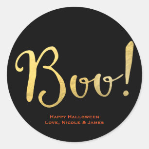 Sticker Rond BOO! Faux aspect feuille d'or pour la fête d'Hallo