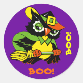 Sticker Rond Boo ! Halloween chouette drôle