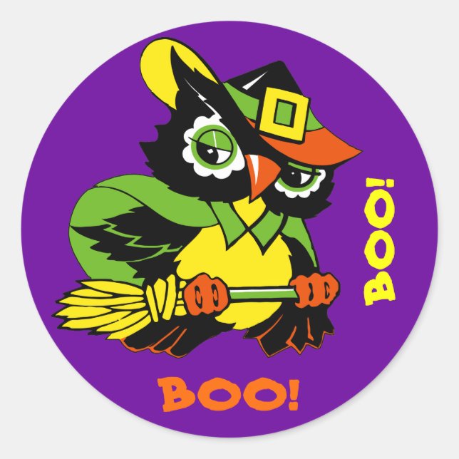 Sticker Rond Boo ! Halloween chouette drôle (Devant)