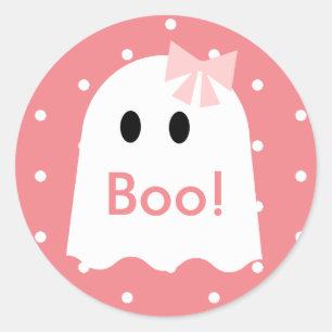 Sticker Rond Boo ! Halloween Fantôme Pois rose