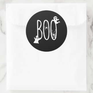 Sticker Rond BOO Halloween Fantôme Thème effrayant et araignée
