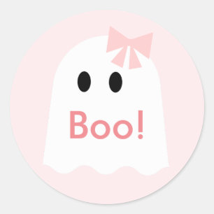Sticker Rond Boo ! Halloween Fille fantôme rose