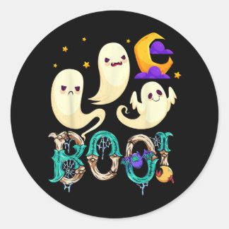 Sticker Rond Boo ! Halloween mignon fantôme Éffrayant Halloween