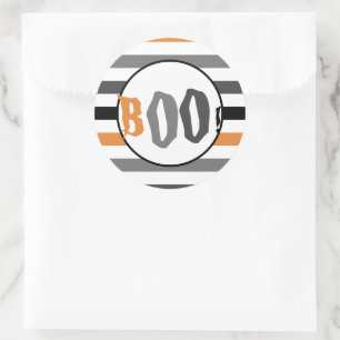 Sticker Rond Boo Halloween Orange Black Grille Éffrayante