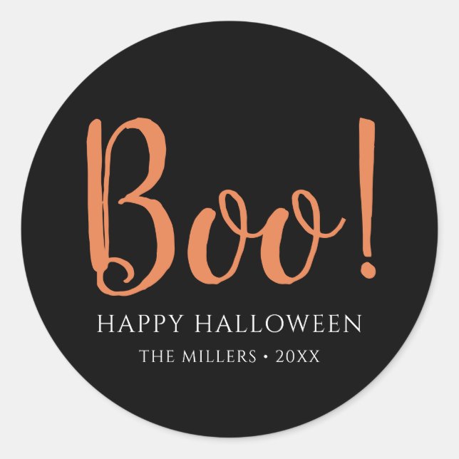 Sticker Rond Boo Halloween Simple Noir (Devant)
