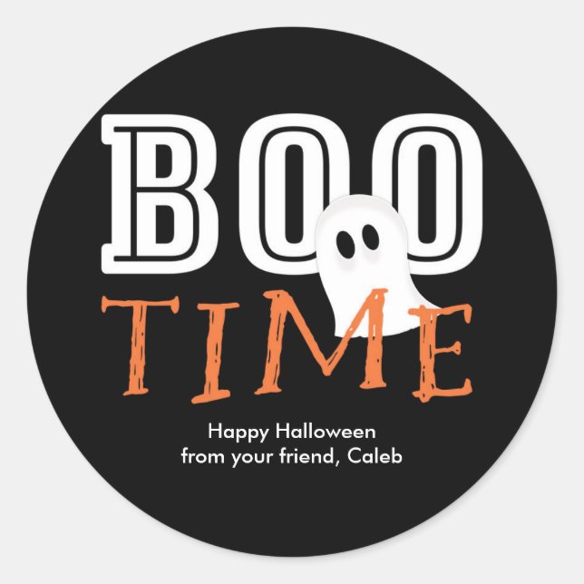 Sticker Rond BOO HEURE Halloween Ghost Mignonne Party Favoriser (Devant)