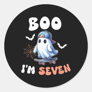 Sticker Rond Boo I'm Seven Ghost Skateboard 7th Birthday Hallow
