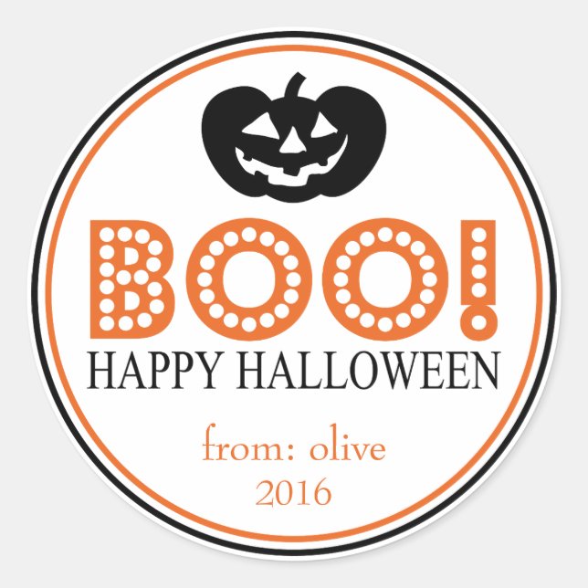 Sticker Rond Boo ! Jack-O-Lantern (Noir / Orange) (Devant)
