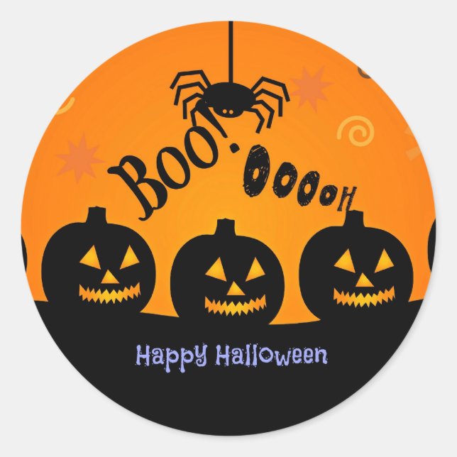 Sticker Rond Boo ! Joyeux Halloween en orange et noir (Devant)